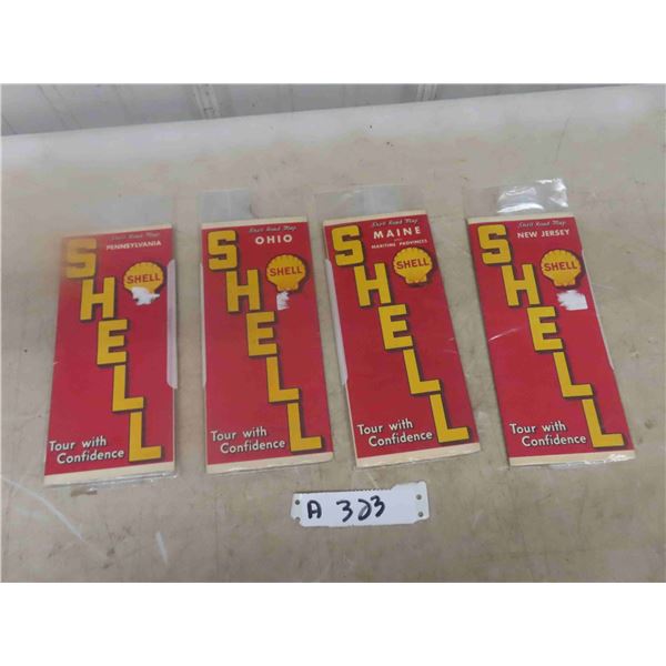 (4) 1930 Road Maps with Shell Advertising