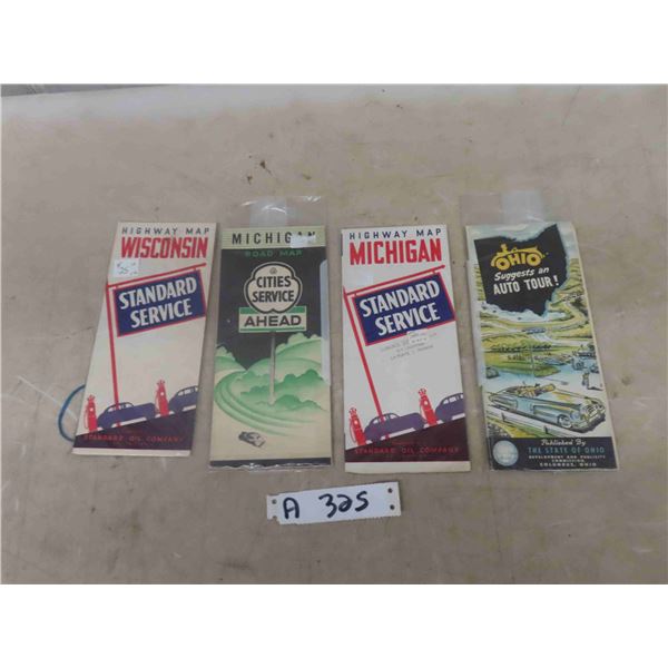 (4) 1930s Road Maps with Service Station Advertising