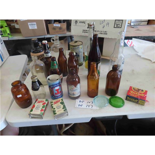 Old Beer Bottles + Cans, Spice Tins