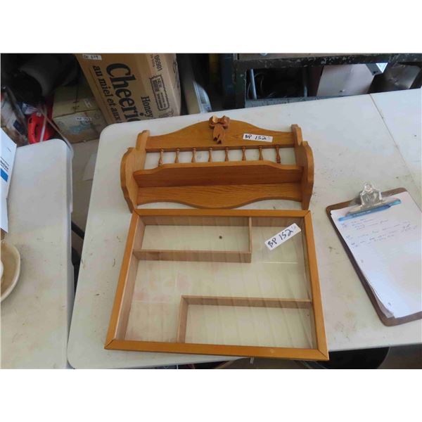 Oak Open Shelves 12" x 19" + Display Case 3" x 13" x 17" 