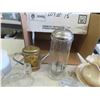 Image 3 : Pitcher + Basin, Barber Sterilizer Jar, Display Case with Brass Ornaments, Tribal Coasters