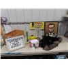 Image 1 : Mink/ Fox Fur Stole, Crystal Lamp, Vase, Flea Market Sign, 'Cool' Abe Lincoln Picture,