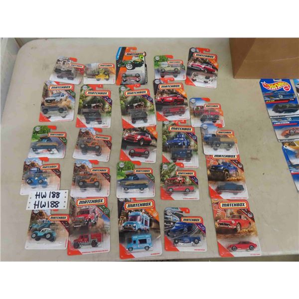 25 Various Matchbox Die Cast Cars Brand New on Cards - a Couple Doubles
