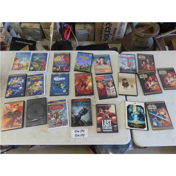 22 Assorted DVDs ; Disney, Star Wars, Happy Gilmore