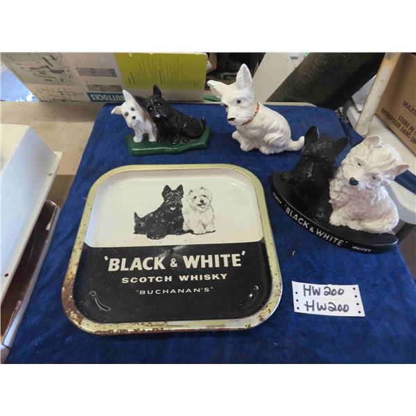Black + White Scotch Whiskey Tray, Rubber? Counter Display, Scotty Dog Cast Door