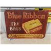 Image 1 : Blue Ribbon Tea Bags Embossed Tin Sign - Faded but Looks Good!