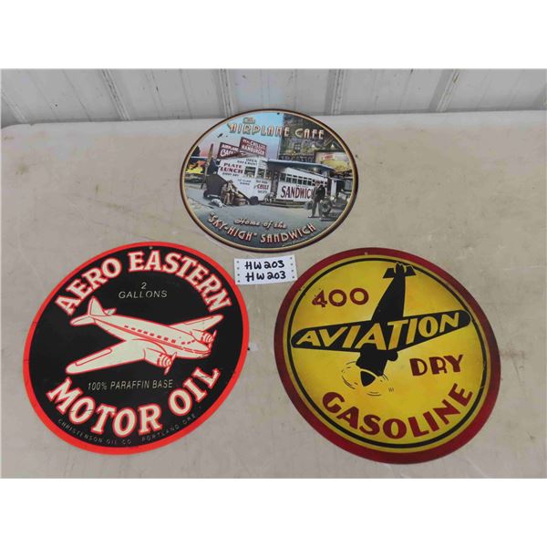 3 Modern Aviation Themed Tin Signs - All 14" Wide