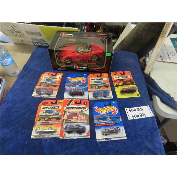 Dodge Vipers Galore ! - 7 Die Cast Hot Wheels + Matchbox - All on Cards - B Burago 