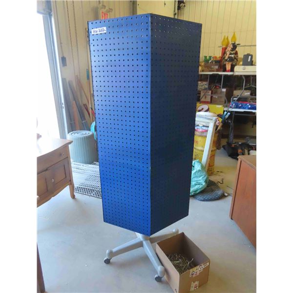 6 Sided Spinning Pegboard Showroom Display with Box of Pegs - Heavy Steel Stand