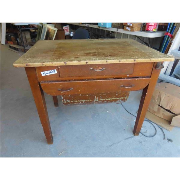 Nice Vintage Wooden Bakers Table with Small Drawer + Large Flour Drawer 