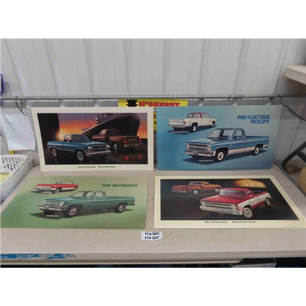 4 Chevrolet Pick UP Cardboard Dealer Display Advertising Signs ; 1981, 1982, 1984