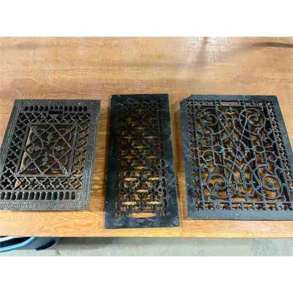 3 Cast Vintage Heat Register Grates - Biggest 13" x 16" 