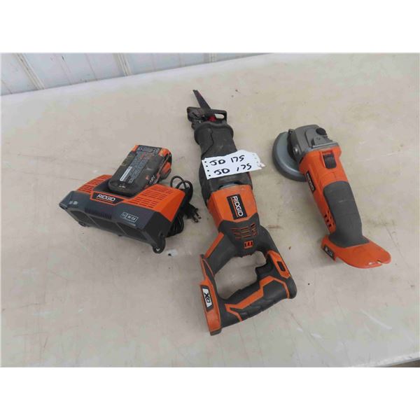 Rigid 18V Angle Grinder, Reciprocating Saw, Charger - Needs New Battery