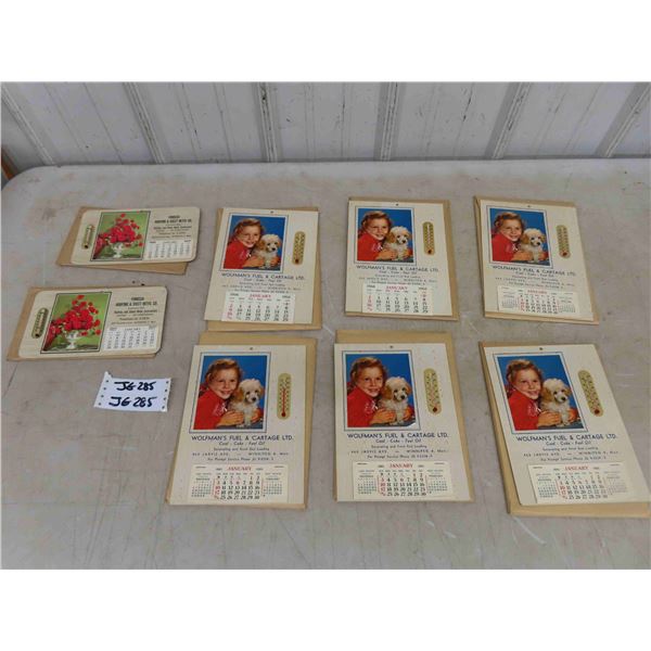 (8) Vintage Winnipeg Calendars with Thermometers in Original Envelopes from 1962, 