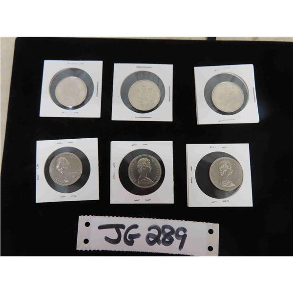 6 Canadian 50 cent Coins ; 1969, 1972, 1974, 1984, (2) 2002