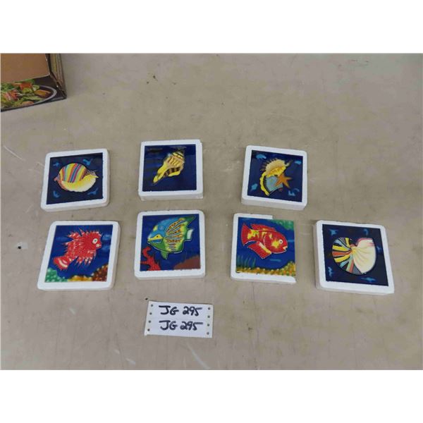 7 Artistic Ceramic Tiles with Cork Backing 4" x 4" 