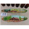 Image 4 : 2 Rustic Paintings of Cabin in Ozarks on Wood Slices ; 20.75" & 17.75" & 6 Brown