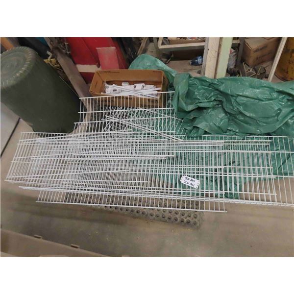 Pieces of White Coated Metal Shelving with some Brackets - Largest 78.5" Long