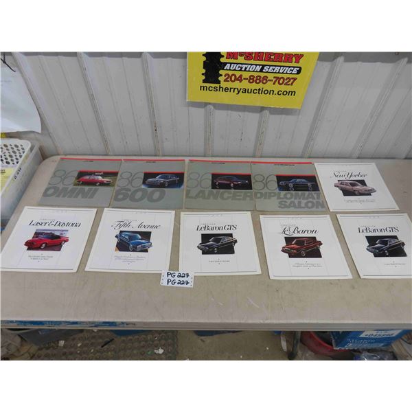 10 Assorted 1986 Chrysler + Dodge Car Brochures