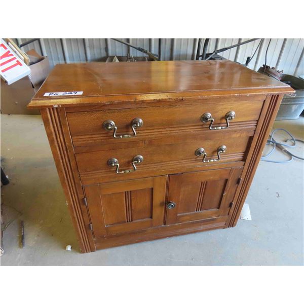 Small Solid Wood (oak) 2 Drawer 2 Door Cupboard / End Table 15" x 26" x 28" 