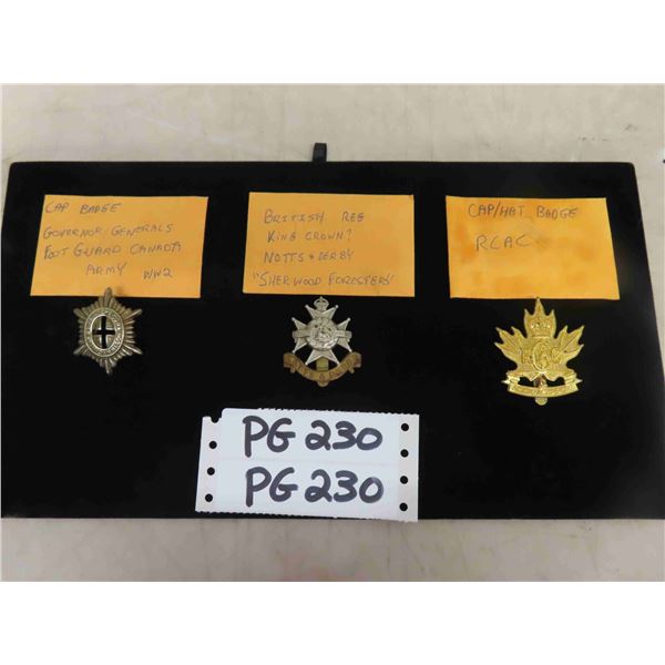 3 Vintage Military Cap Badges - Details in Photo