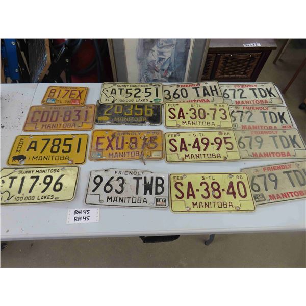 16 Various Manitoba License Plates - 1960's + Up ; Farm, Trailer, a few pairs