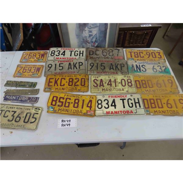 15 Assorted Manitoba License Plates & 3 Bronze Plate Tags - 1950's + Up, a few