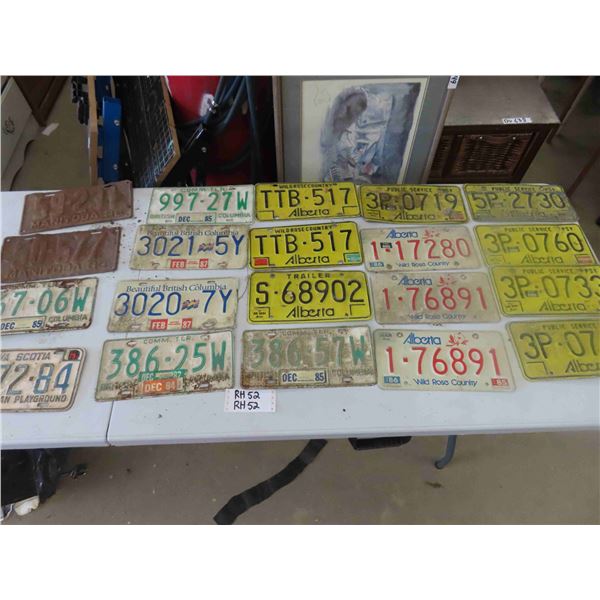 16 Various License Plates ; BC, Alberta, Nova Scotia & 2 Very Old Faded Manitoba