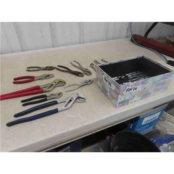 1/4" Drive Sockets, Ratchets, Extensions - lots of Craftsman, with Assorted Pliers