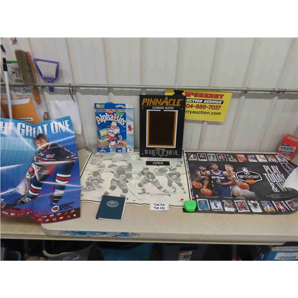 Assorted Sports Advertisements ; Posters, Tin Can, Book