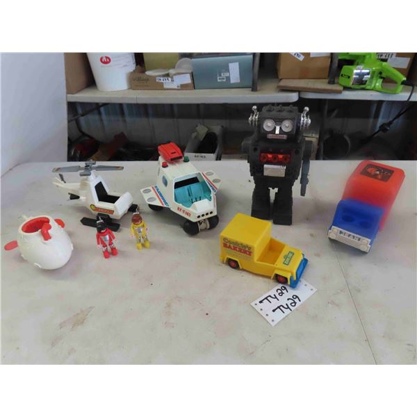 Plastic Robot, Playmobile Space Ship, Helicopter, Other Vehicles