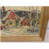 Image 5 : Framed Oil Painting Signed By E. Bonham ' Sledding by the Cabin' 23" x 29"