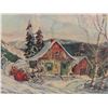 Image 6 : Framed Oil Painting Signed By E. Bonham ' Sledding by the Cabin' 23" x 29"