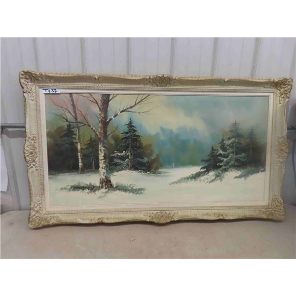 Large Framed Oil on Canvas - Winter Woods 31" x 55" 