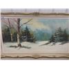 Image 6 : Large Framed Oil on Canvas - Winter Woods 31" x 55" 