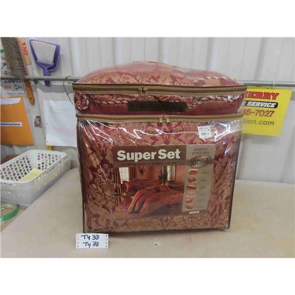 16pcs Queen Size Bed Ensemble with 2 Pillows in Bag