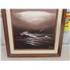 Image 3 : Nicely Framed Oil on Canvas - Birds + Crashing Waves - Signed 26.5" x 30.5" 