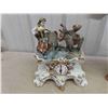 Image 2 : 2 Porcelain Ceramic Items ; Clock with Lady and Donkey & Vase with Ornate Detail 17"