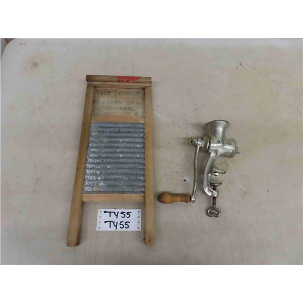 Vintage Midget Washboard + Meat Grinder