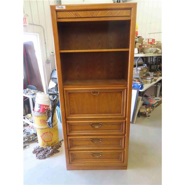 Sklar Peppler Solid Wood Shelving Unit with Fold Down Door/ Bar, 3 Lower Drawers &