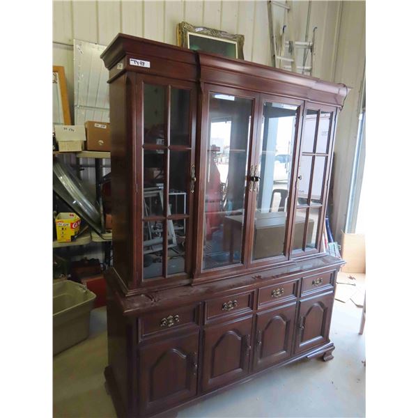 2pc Modern China Cabinet + Hutch with Wood + Glass Shelves - Gibbard Solid Cherry - 
