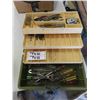 Image 1 : Fishing Tackle Box with Assorted Tools - Screwdrivers, Pliers, Crescent Wrenches