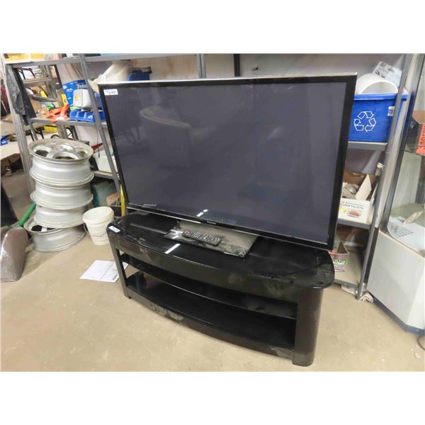Panasonic 50" Flat Screen TV with Glass Top Entertainment Stand - Includes Remote