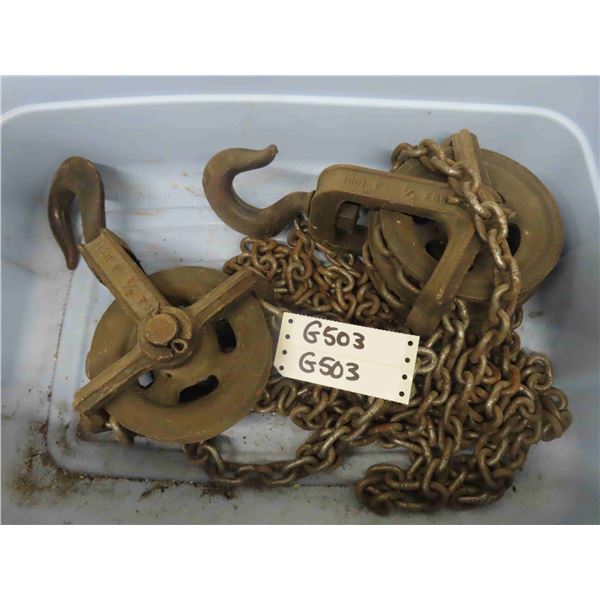 Heavy Cast Iron 1/2 Ton Block + Tackle with Metal Cauldron