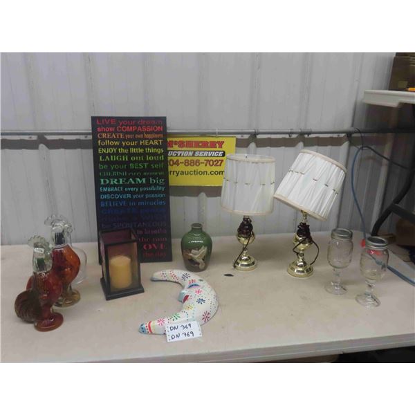 Lamp, Rooster Canister, Candle, Vase, Jar Wine Glasses ( Country Class ) 