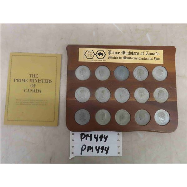 1970 Prime Ministers of Canada Coin / Medallions on Wooden Display Board