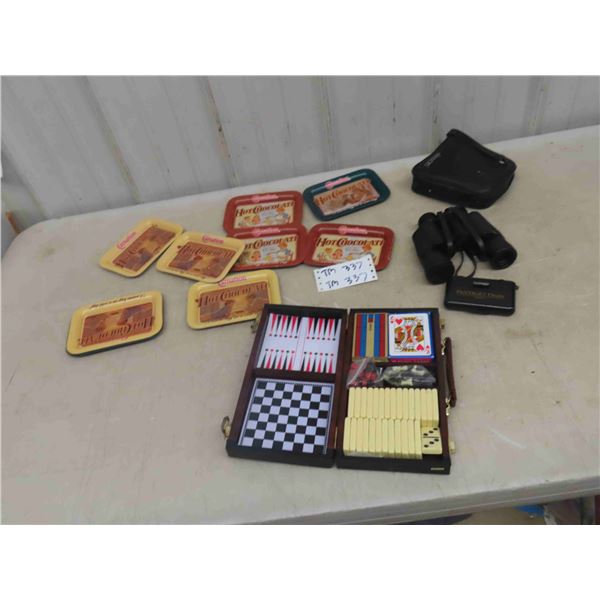 Travellers Game Set, Jason Binoculars 7 x 35 , Carnation Trays