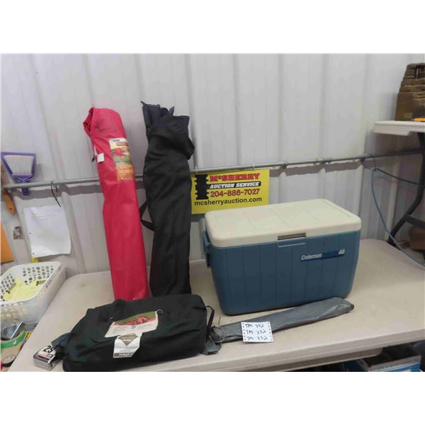 Coleman Picnic Cooler, 2 Folding Lawn Chairs, Tent