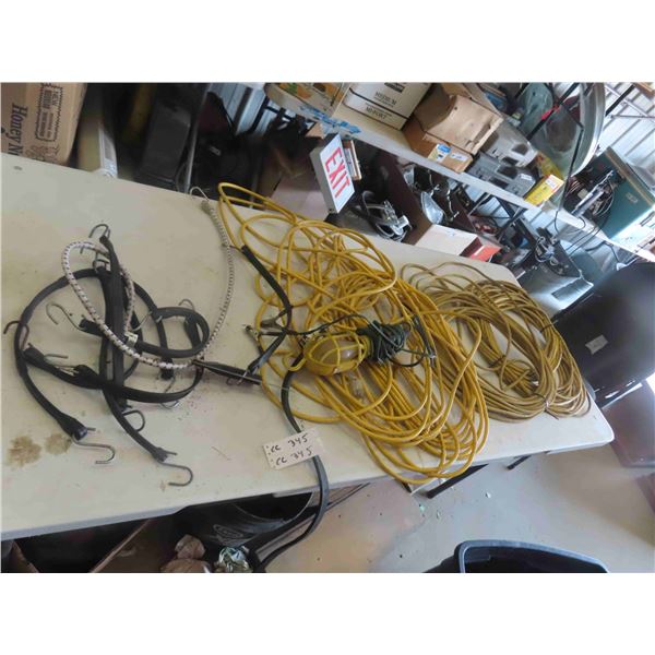 3 Extensions Cords, Trouble Light, Bungy Straps