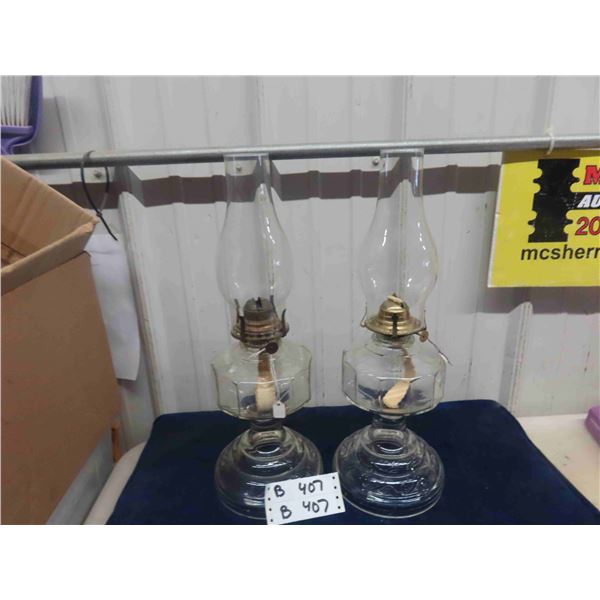 2 Coal Oil Lamps with Chimneys